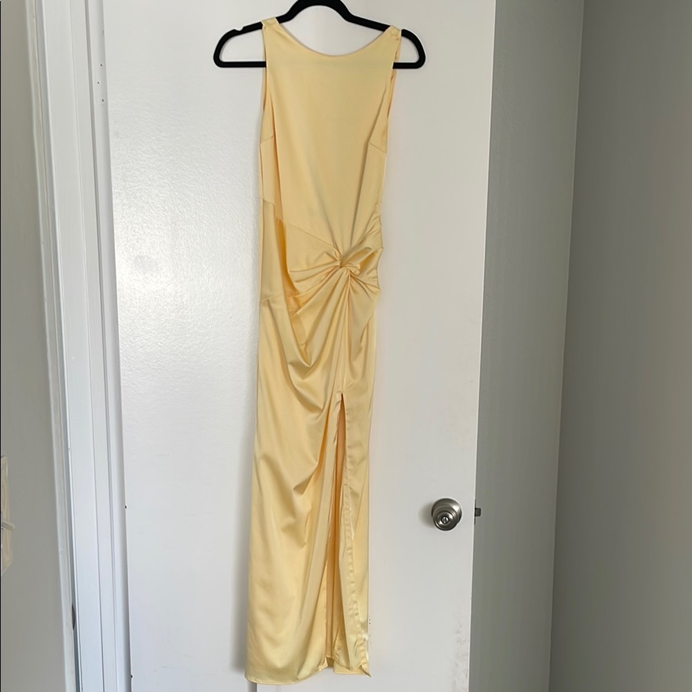 Yellow sleeveless draped skirt maxi dress